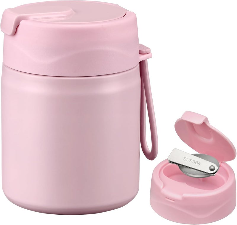 Howeemo 17oz Soup Thermo for Hot Food Kids,Insulated Food Jar with Spoon,Thermo Hot Food Lunch Container,Wide Mouth Leakproof Stainless Steel Lunch Box for School-Pink - Image 1